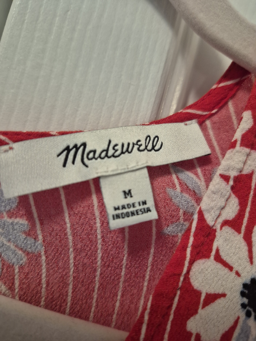 Madewell Red Floral Stripe Short Sleeve Top, Sz Med - Picture 2 of 7